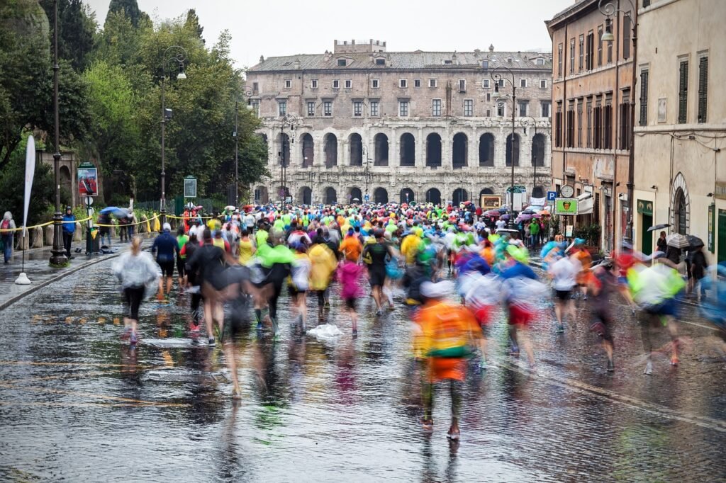 marathon, rome, italy, track, path, city, street, nature, cobblestones, rain, sports, race, run, action, athletic, competition, athlete, active, fitness, motion, endurance, workout, outdoor, living, moving, runner